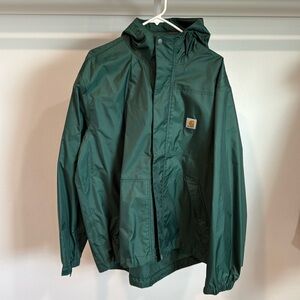 Carhartt Storm Defender Green Full Zip Hooded Rain Jacket Loose Fit Size: Large